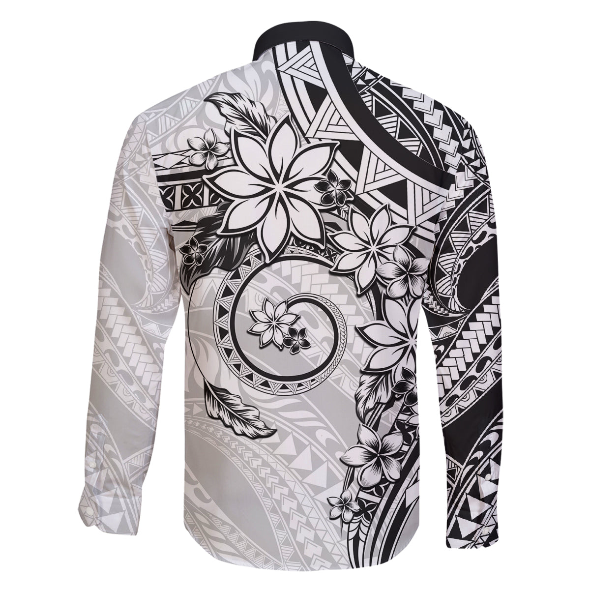 Polynesian Pattern With Plumeria Flowers Family Matching Long Sleeve Bodycon Dress and Hawaiian Shirt White LT05 - Polynesian Pride