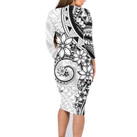 Polynesian Pattern With Plumeria Flowers Family Matching Long Sleeve Bodycon Dress and Hawaiian Shirt White LT05 - Polynesian Pride