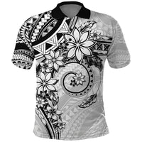 Polynesian Pattern With Plumeria Flowers Polo Shirt White