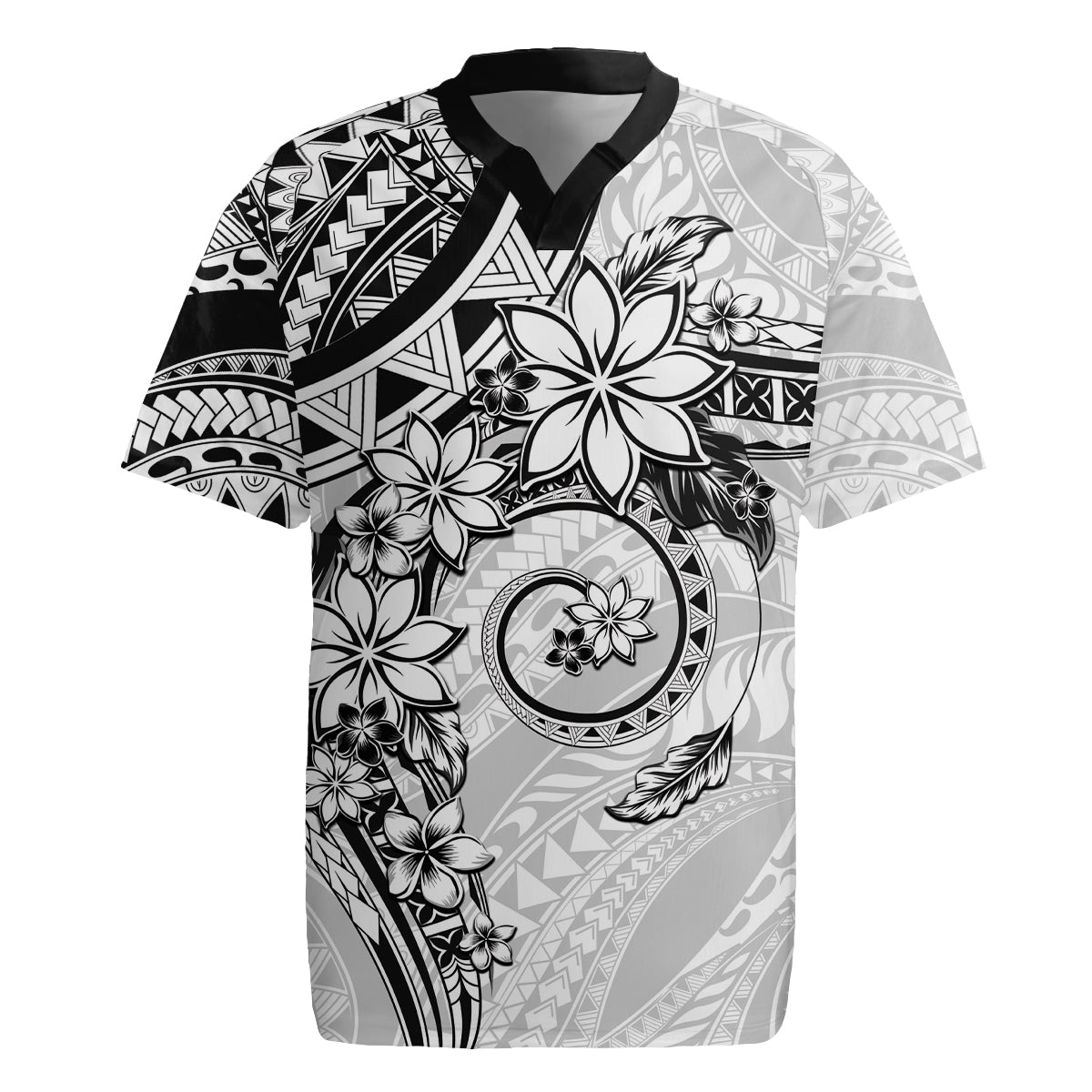 Polynesian Pattern With Plumeria Flowers Rugby Jersey White LT05 White - Polynesian Pride