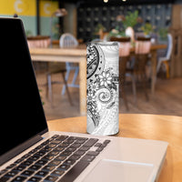 White Polynesian Pattern With Plumeria Flowers Skinny Tumbler