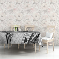Polynesian Pattern With Plumeria Flowers Tablecloth White