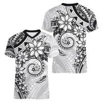 Polynesian Pattern With Plumeria Flowers Women V-Neck T-Shirt White