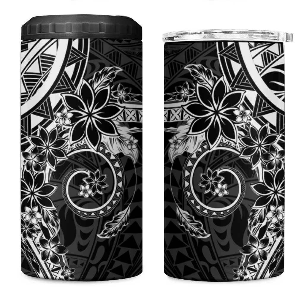 Black Polynesian Pattern With Plumeria Flowers 4 in 1 Can Cooler Tumbler LT05 One Size: 16 oz Black - Polynesian Pride
