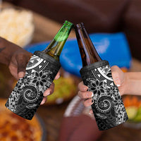 Black Polynesian Pattern With Plumeria Flowers 4 in 1 Can Cooler Tumbler