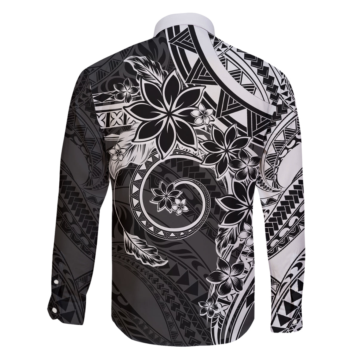 Polynesian Pattern With Plumeria Flowers Family Matching Tank Maxi Dress and Hawaiian Shirt Black