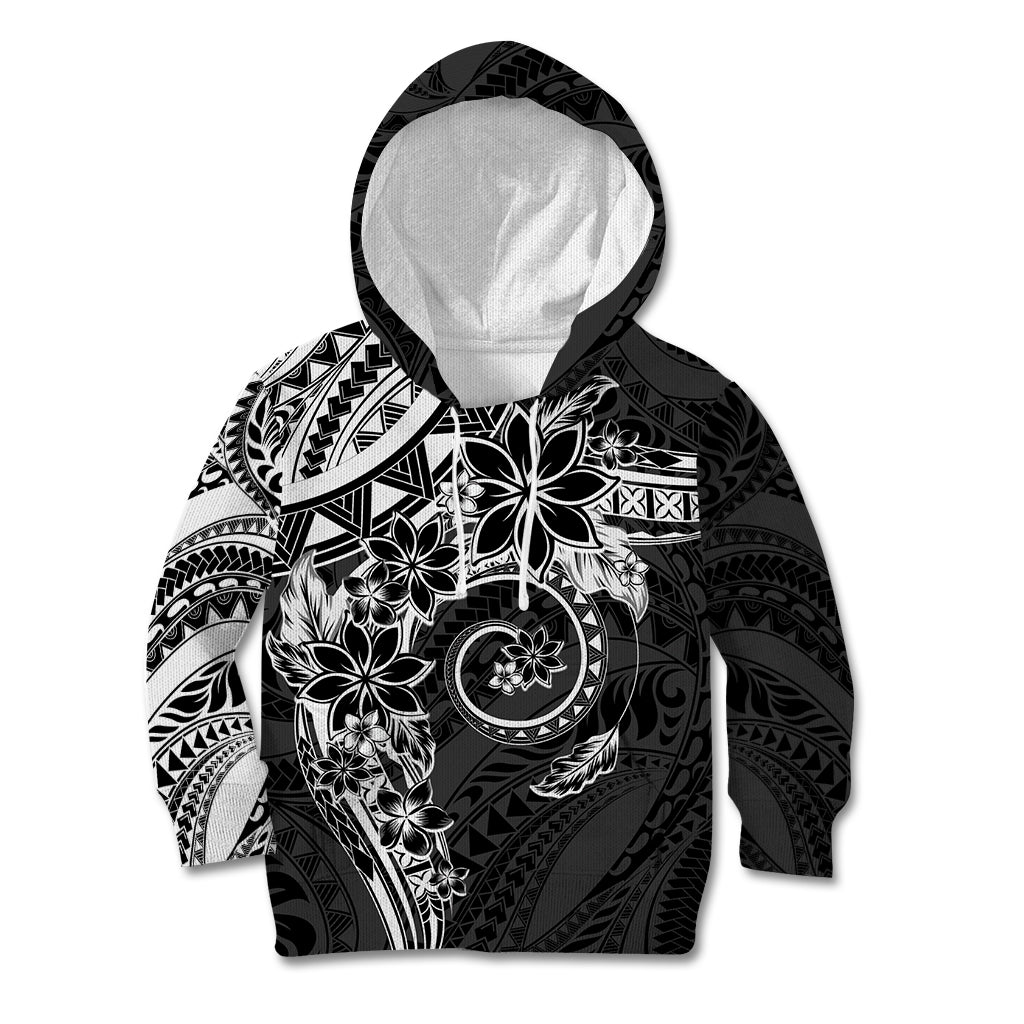 Polynesian Pattern With Plumeria Flowers Kid Hoodie Black LT05 Hoodie Black - Polynesian Pride