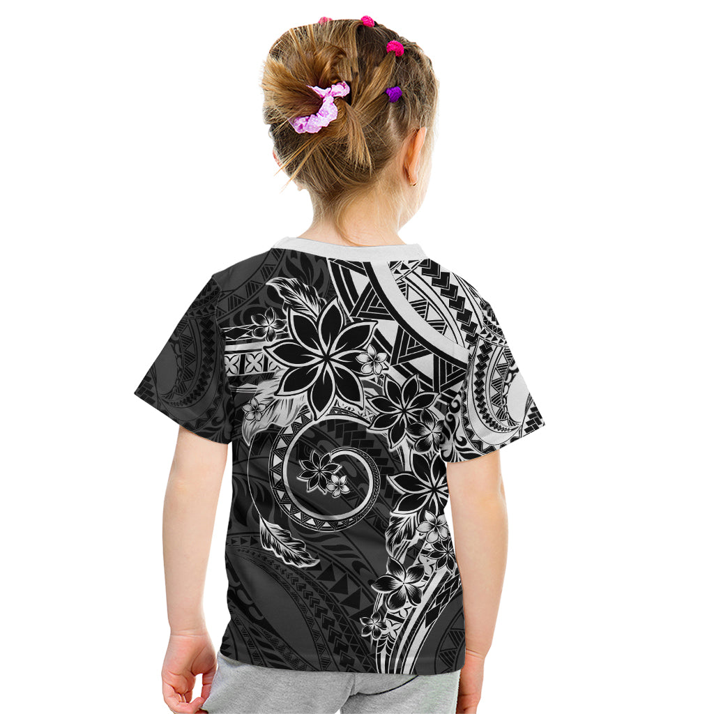 Polynesian Pattern With Plumeria Flowers Kid T Shirt Black