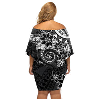 Polynesian Pattern With Plumeria Flowers Off Shoulder Short Dress Black
