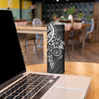 Black Polynesian Pattern With Plumeria Flowers Skinny Tumbler