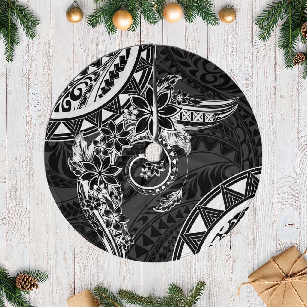 Polynesian Pattern With Plumeria Flowers Tree Skirt Black LT05 Casual Black - Polynesian Pride