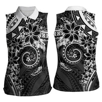 Polynesian Pattern With Plumeria Flowers Women Sleeveless Polo Shirt Black