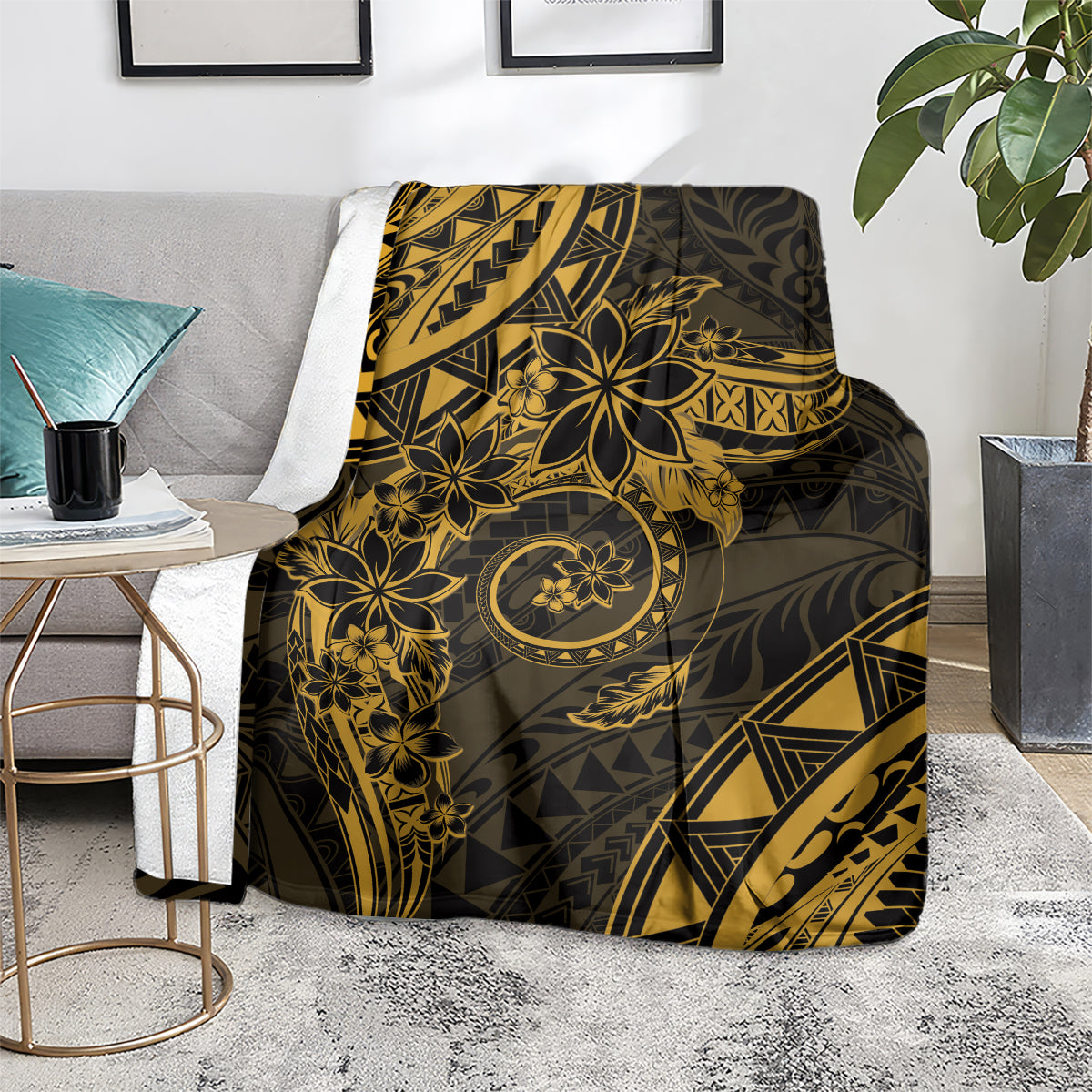 Polynesian Sunset Plumeria Blanket Gold Polynesian Tattoo
