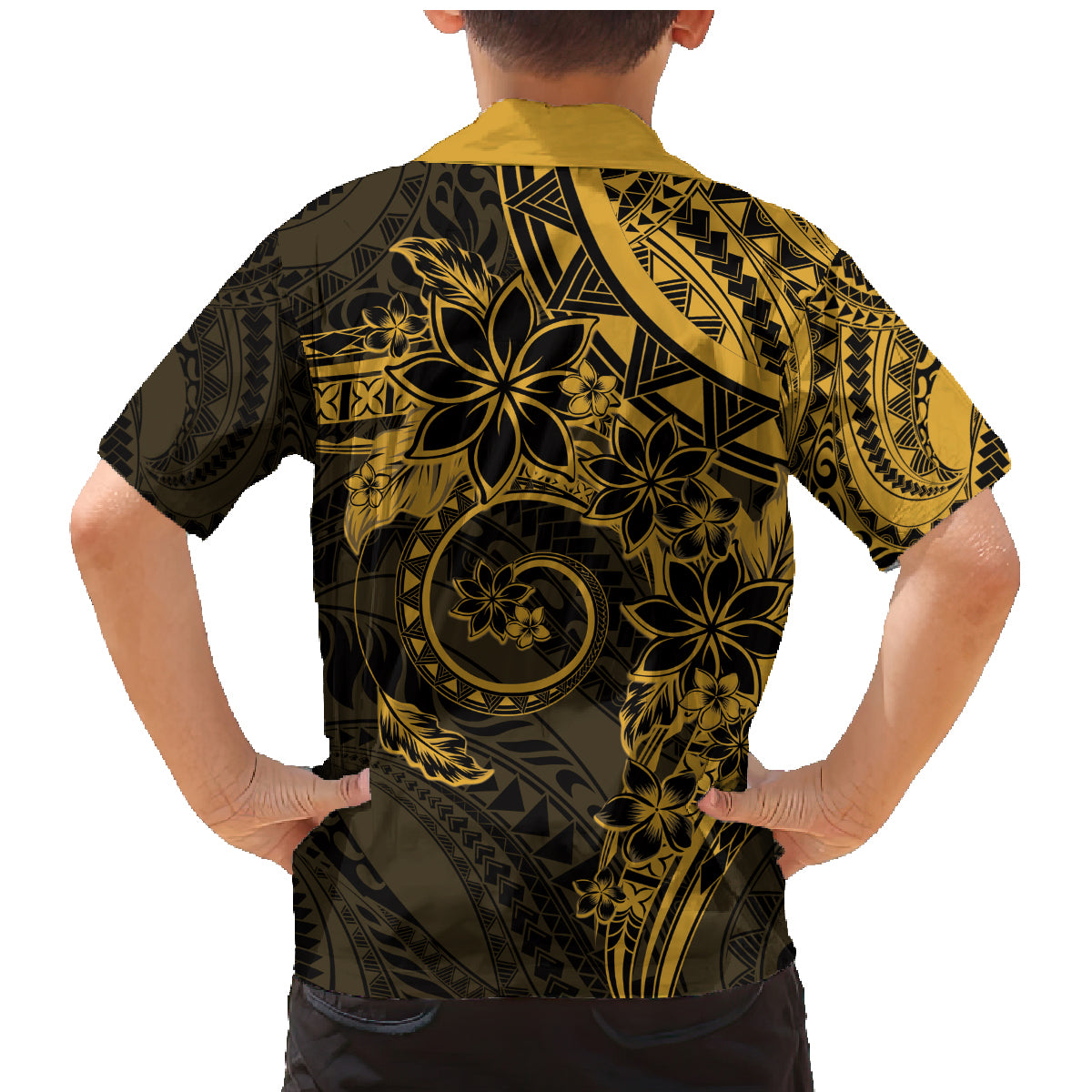 Polynesian Sunset Plumeria Family Matching Mermaid Dress and Hawaiian Shirt Gold Polynesian Tattoo LT05 - Polynesian Pride
