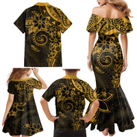 Polynesian Sunset Plumeria Family Matching Mermaid Dress and Hawaiian Shirt Gold Polynesian Tattoo LT05 - Polynesian Pride