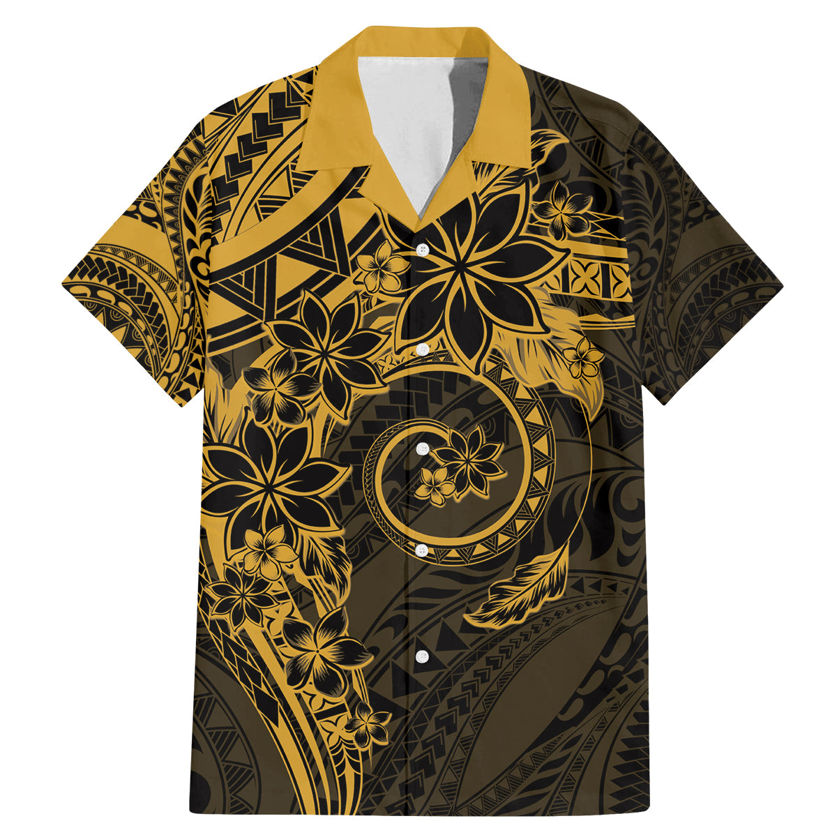 Polynesian Sunset Plumeria Family Matching Mermaid Dress and Hawaiian Shirt Gold Polynesian Tattoo LT05 Dad's Shirt - Short Sleeve Gold - Polynesian Pride