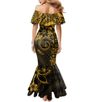 Polynesian Sunset Plumeria Family Matching Mermaid Dress and Hawaiian Shirt Gold Polynesian Tattoo LT05 - Polynesian Pride