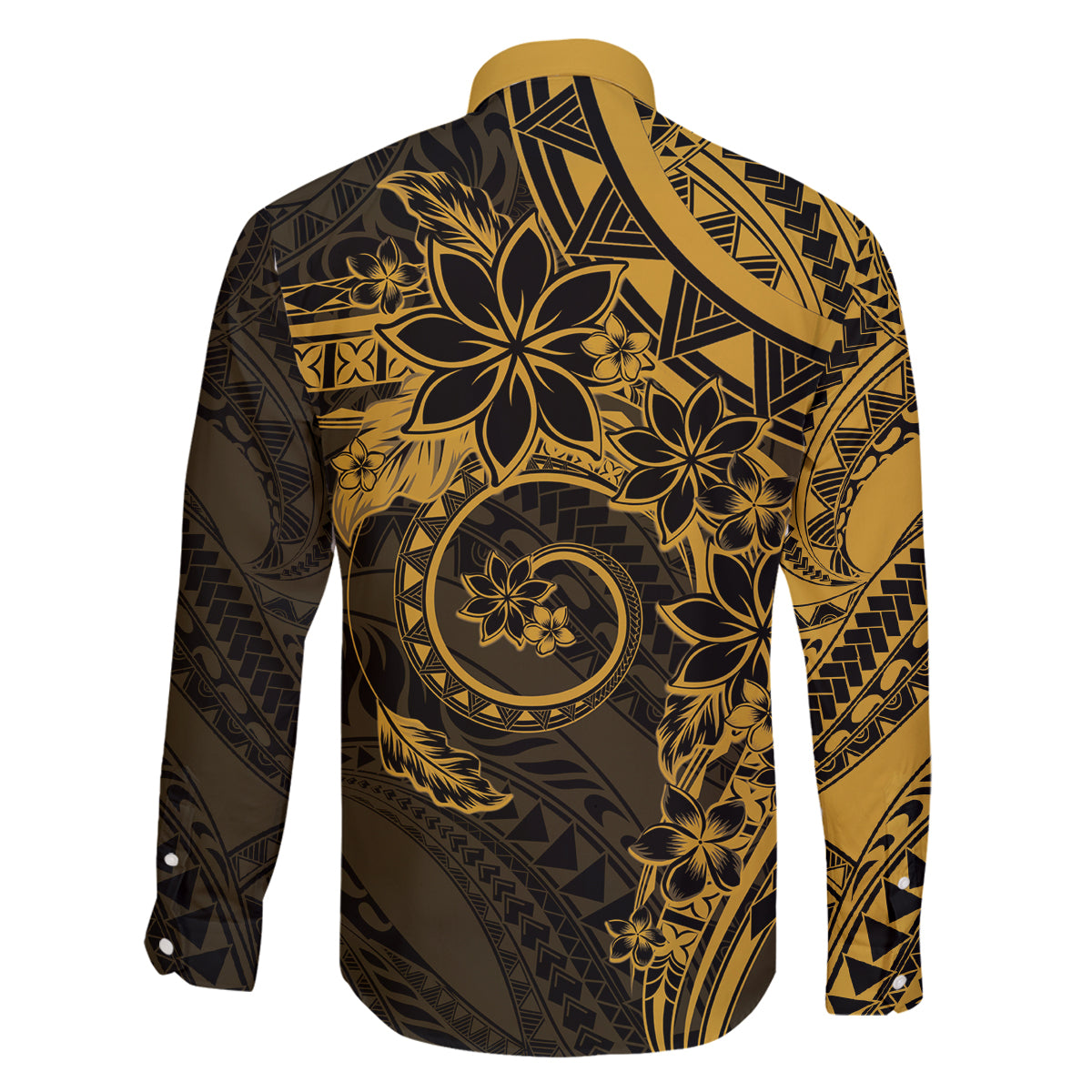 Polynesian Sunset Plumeria Family Matching Off The Shoulder Long Sleeve Dress and Hawaiian Shirt Gold Polynesian Tattoo LT05 - Polynesian Pride