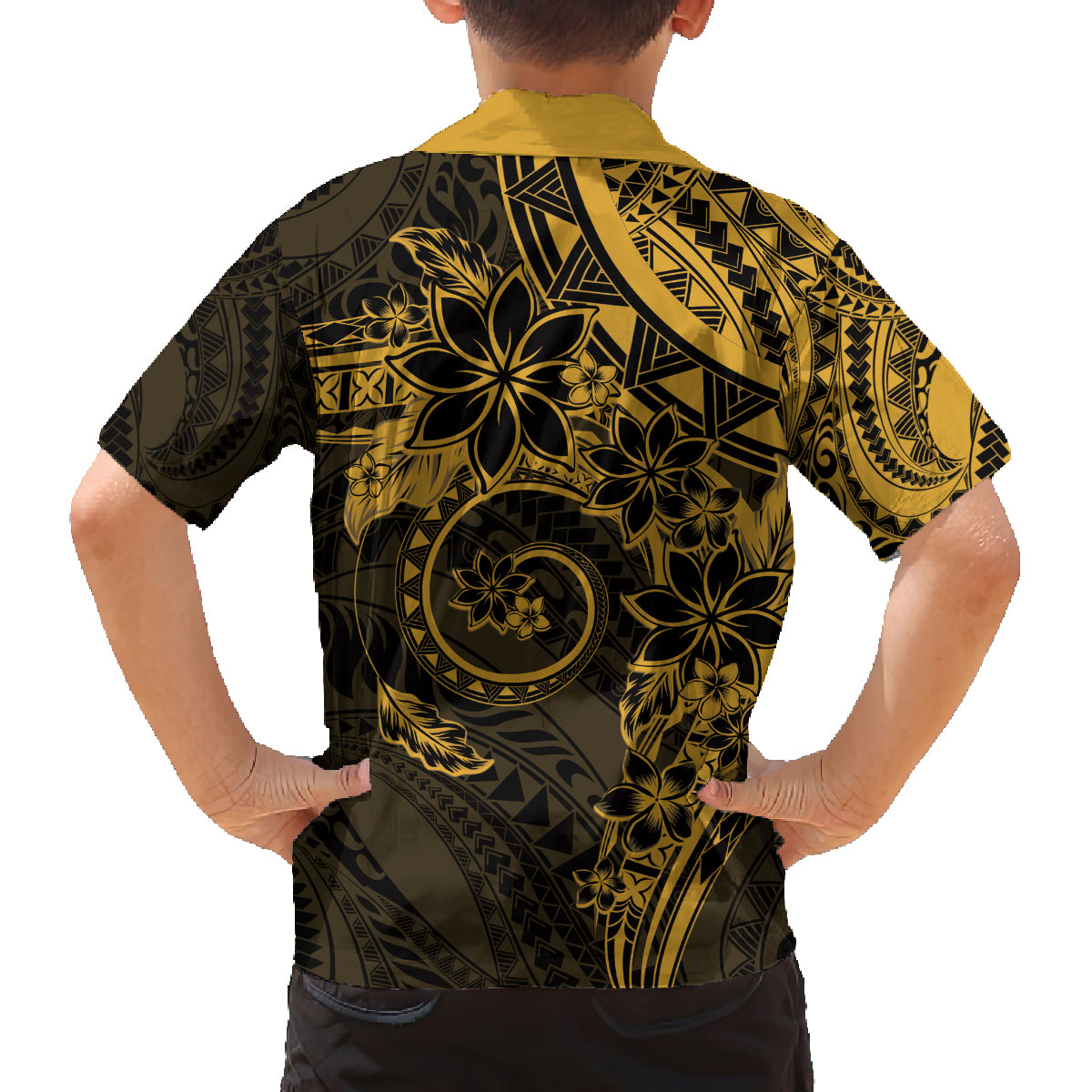 Polynesian Sunset Plumeria Family Matching Off Shoulder Maxi Dress and Hawaiian Shirt Gold Polynesian Tattoo LT05 - Polynesian Pride