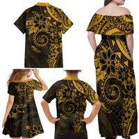 Polynesian Sunset Plumeria Family Matching Off Shoulder Maxi Dress and Hawaiian Shirt Gold Polynesian Tattoo LT05 - Polynesian Pride