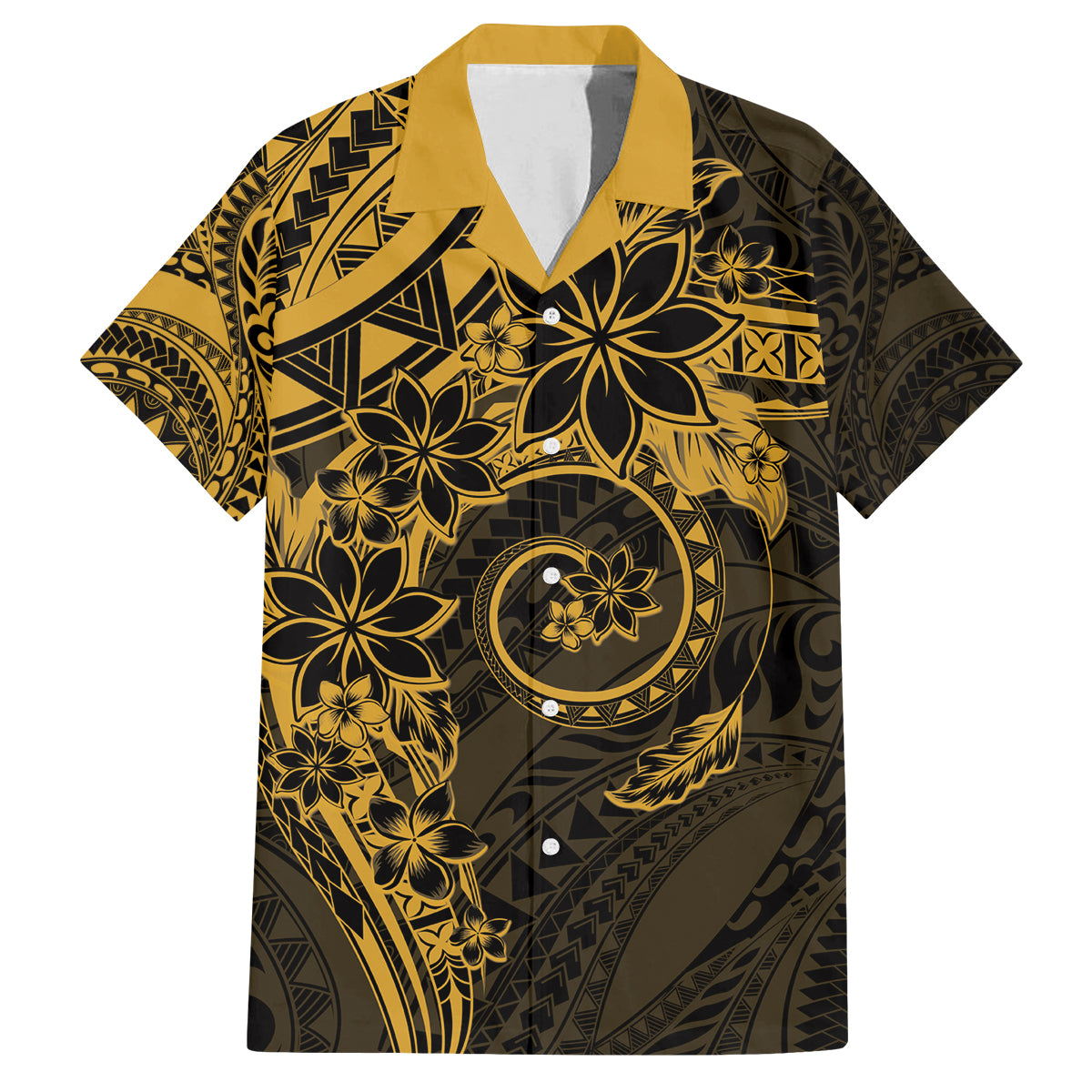 Polynesian Sunset Plumeria Family Matching Off Shoulder Maxi Dress and Hawaiian Shirt Gold Polynesian Tattoo LT05 Dad's Shirt - Short Sleeve Gold - Polynesian Pride