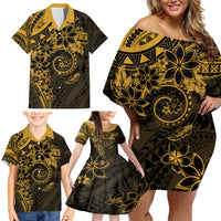 Polynesian Sunset Plumeria Family Matching Off Shoulder Short Dress and Hawaiian Shirt Gold Polynesian Tattoo LT05 - Polynesian Pride