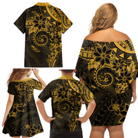 Polynesian Sunset Plumeria Family Matching Off Shoulder Short Dress and Hawaiian Shirt Gold Polynesian Tattoo LT05 - Polynesian Pride