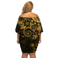 Polynesian Sunset Plumeria Family Matching Off Shoulder Short Dress and Hawaiian Shirt Gold Polynesian Tattoo LT05 - Polynesian Pride