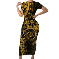 Polynesian Sunset Plumeria Family Matching Short Sleeve Bodycon Dress and Hawaiian Shirt Gold Polynesian Tattoo LT05 Mom's Dress Gold - Polynesian Pride