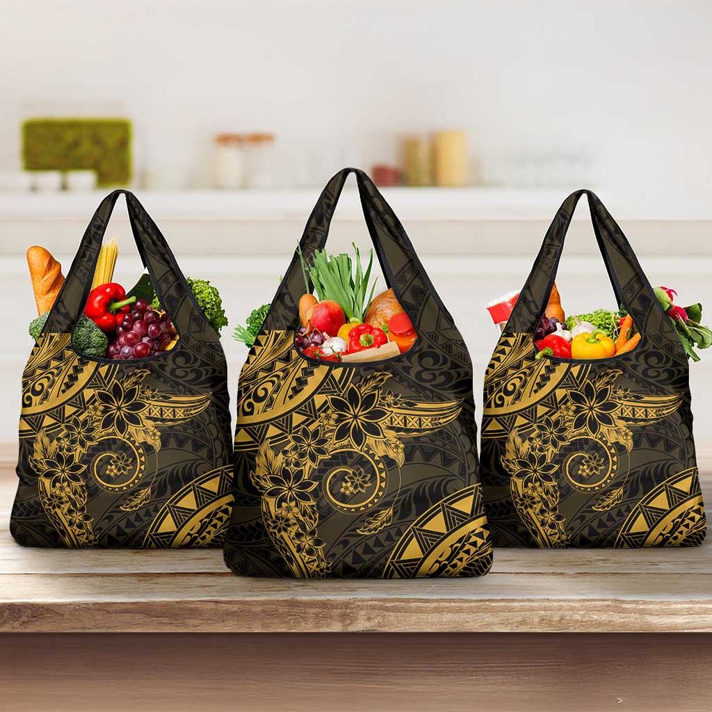 Polynesian Sunset Plumeria Grocery Bag Gold Polynesian Tattoo