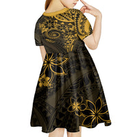 Polynesian Sunset Plumeria Kid Short Sleeve Dress Gold Polynesian Tattoo LT05 - Polynesian Pride