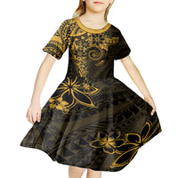 Polynesian Sunset Plumeria Kid Short Sleeve Dress Gold Polynesian Tattoo LT05 - Polynesian Pride