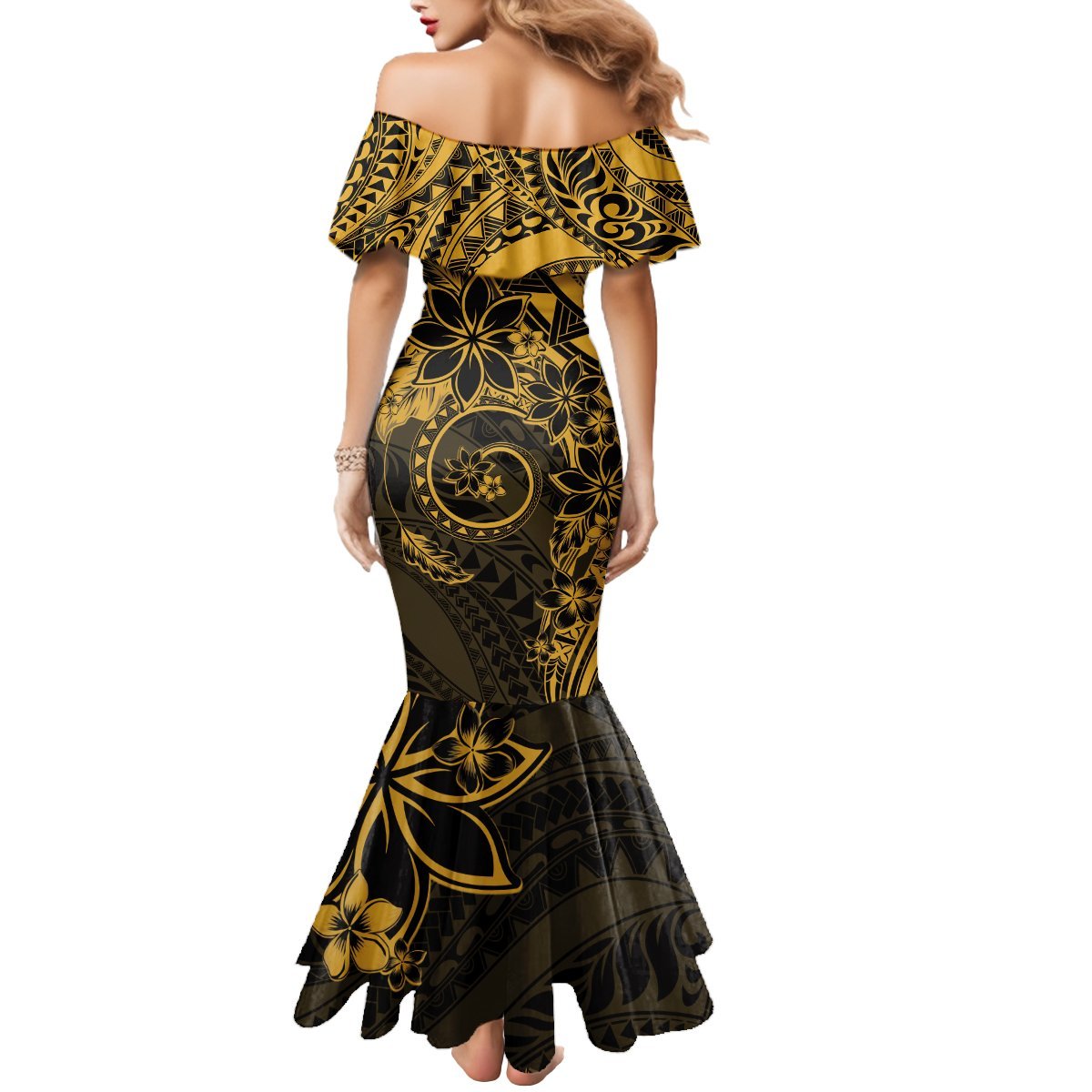Polynesian Sunset Plumeria Mermaid Dress Gold Polynesian Tattoo LT05 - Polynesian Pride