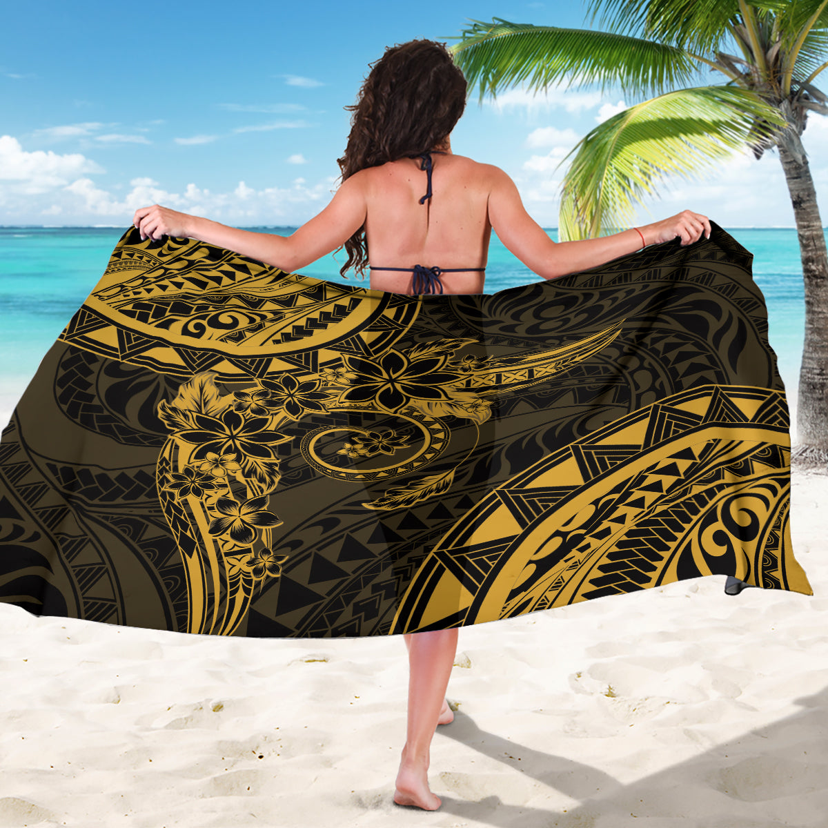 Polynesian Sunset Plumeria Sarong Gold Polynesian Tattoo