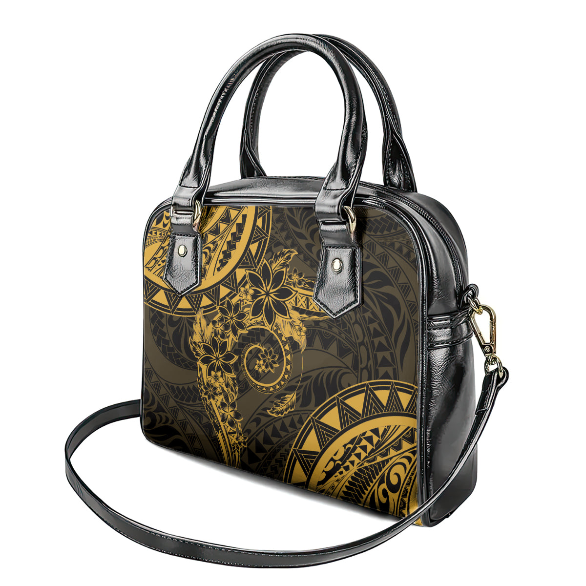 Polynesian Sunset Plumeria Shoulder Handbag Gold Polynesian Tattoo