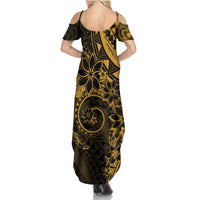 Polynesian Sunset Plumeria Summer Maxi Dress Gold Polynesian Tattoo