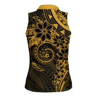 Polynesian Sunset Plumeria Women Sleeveless Polo Shirt Gold Polynesian Tattoo