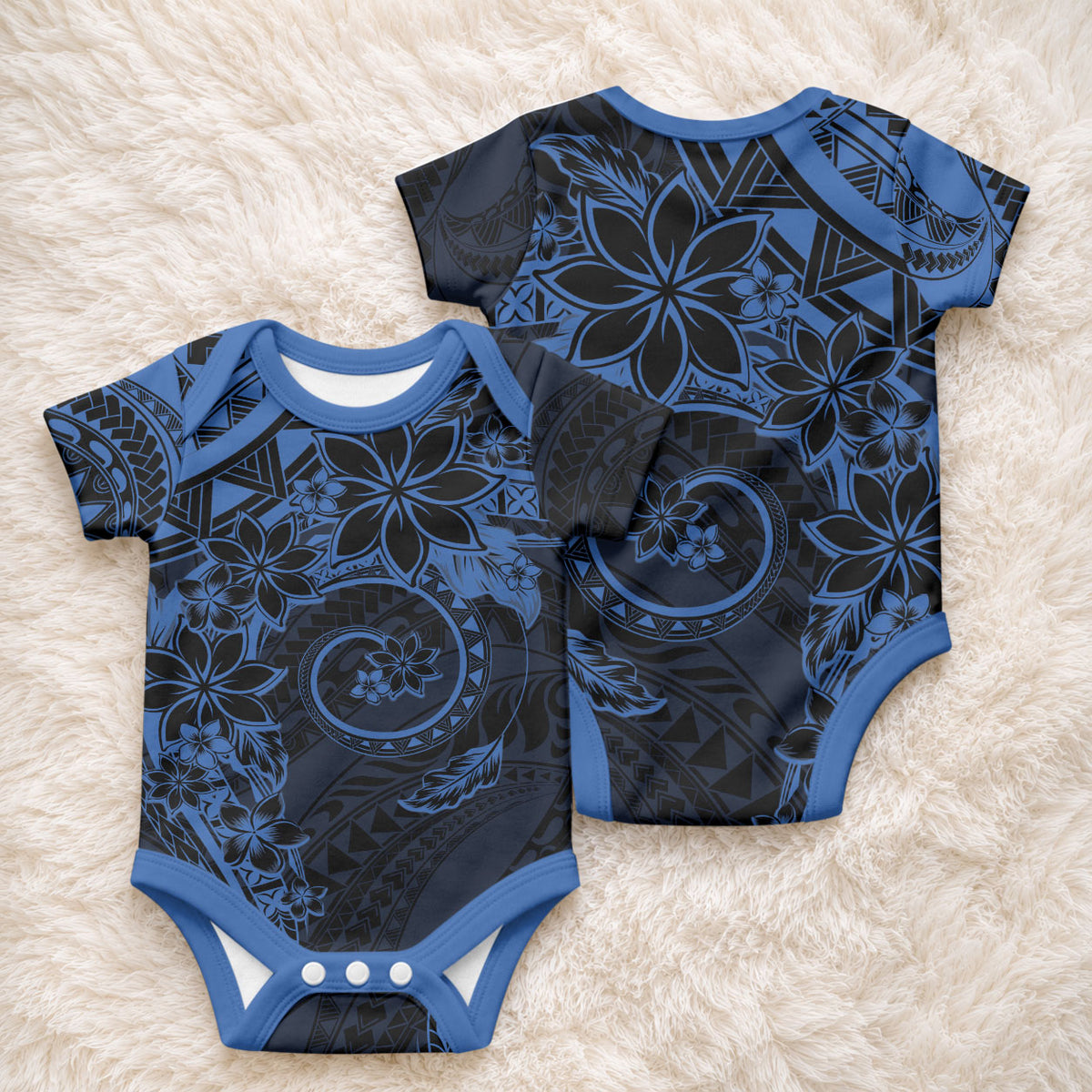 Polynesian Sunset Plumeria Baby Onesie Navy Polynesian Tattoo LT05 - Polynesian Pride