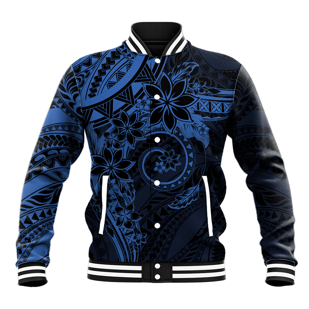 Polynesian Sunset Plumeria Baseball Jacket Navy Polynesian Tattoo