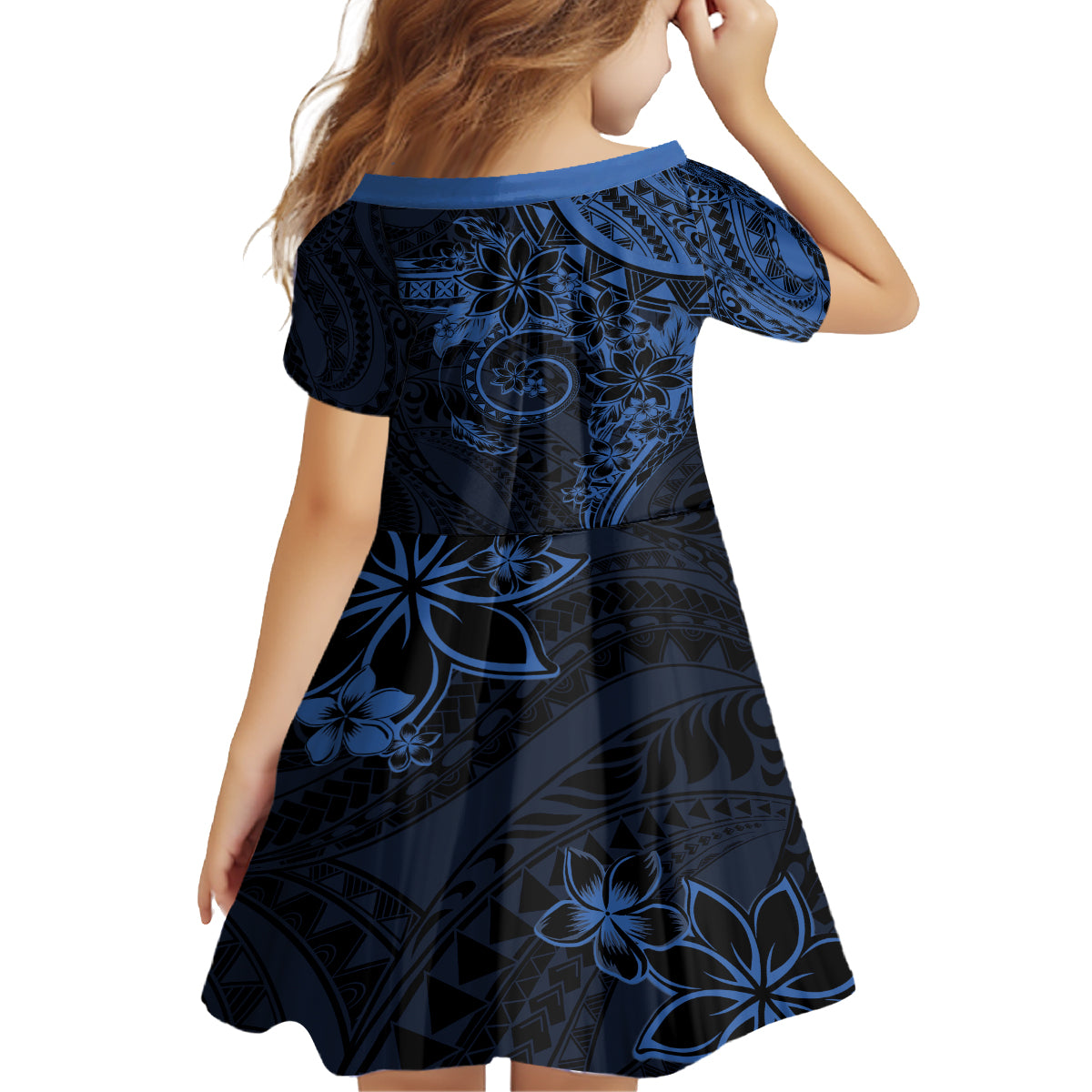 Polynesian Sunset Plumeria Family Matching Long Sleeve Bodycon Dress and Hawaiian Shirt Navy Polynesian Tattoo LT05 - Polynesian Pride