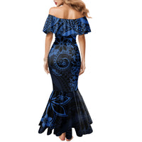 Polynesian Sunset Plumeria Family Matching Mermaid Dress and Hawaiian Shirt Navy Polynesian Tattoo LT05 - Polynesian Pride