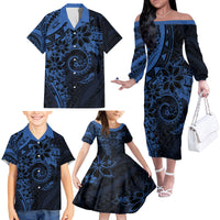 Polynesian Sunset Plumeria Family Matching Off The Shoulder Long Sleeve Dress and Hawaiian Shirt Navy Polynesian Tattoo LT05 - Polynesian Pride