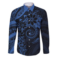 Polynesian Sunset Plumeria Family Matching Off The Shoulder Long Sleeve Dress and Hawaiian Shirt Navy Polynesian Tattoo LT05 Dad's Shirt - Long Sleeve Navy - Polynesian Pride