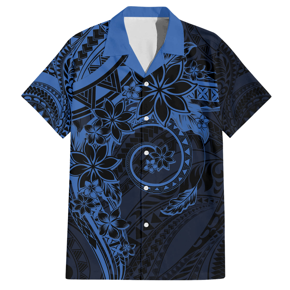 Polynesian Sunset Plumeria Family Matching Short Sleeve Bodycon Dress and Hawaiian Shirt Navy Polynesian Tattoo LT05 Dad's Shirt - Short Sleeve Navy - Polynesian Pride