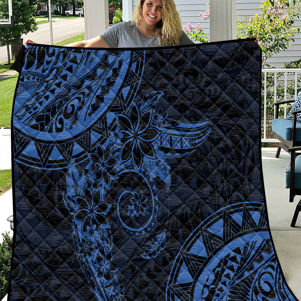 Polynesian Sunset Plumeria Quilt Navy Polynesian Tattoo LT05 Navy - Polynesian Pride