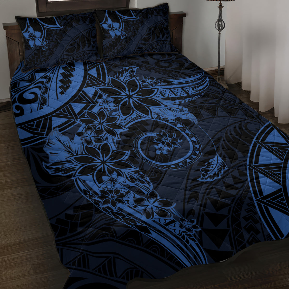 Polynesian Sunset Plumeria Quilt Bed Set Navy Polynesian Tattoo LT05 Navy - Polynesian Pride