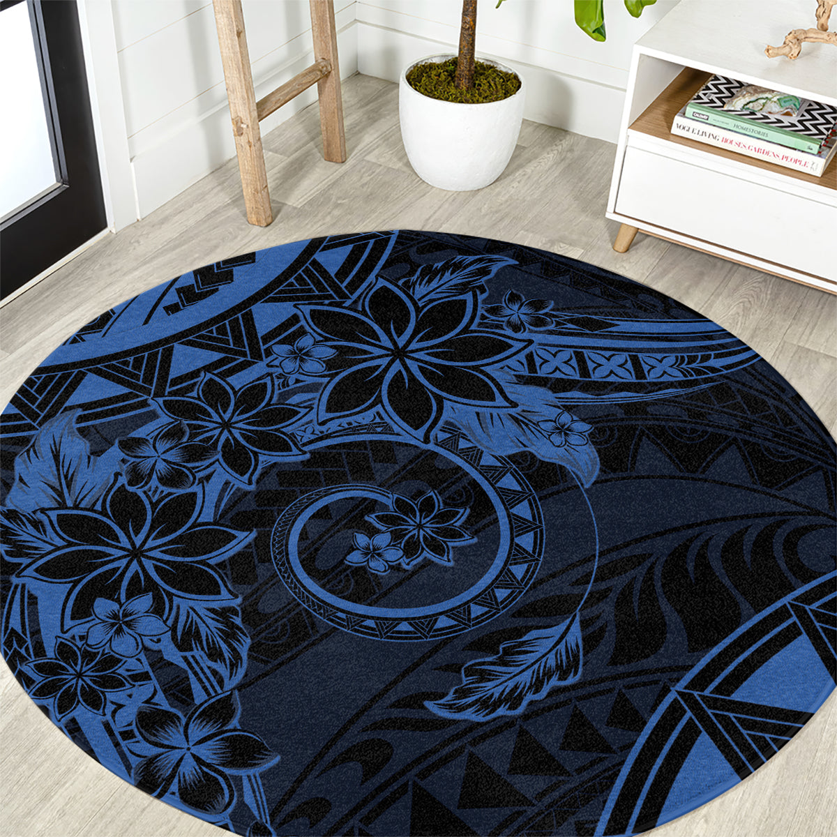 Polynesian Sunset Plumeria Round Carpet Navy Polynesian Tattoo LT05 Navy - Polynesian Pride