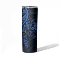 Navy Polynesian Pattern With Plumeria Flowers Skinny Tumbler