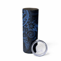 Navy Polynesian Pattern With Plumeria Flowers Skinny Tumbler