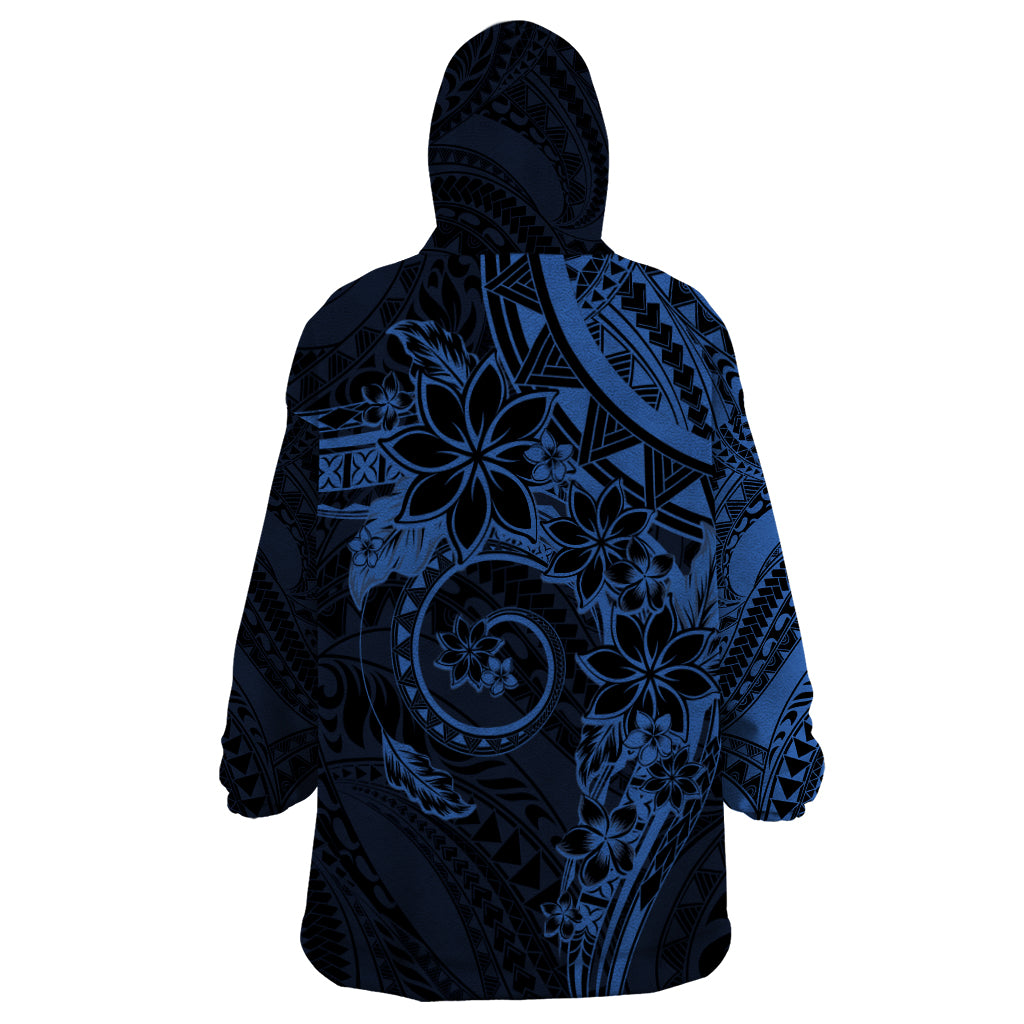 Polynesian Sunset Plumeria Wearable Blanket Hoodie Navy Polynesian Tattoo